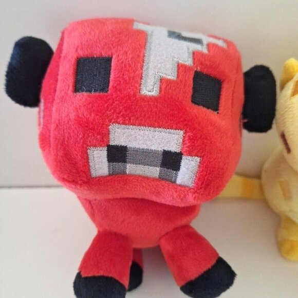 Minecraft Mooshroom & Ocelot Plush Set Red Yellow 7" Cow Cat 2014 - Picture 3 of 16